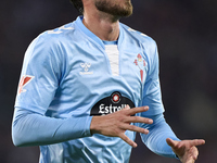 Oscar Mingueza of RC Celta de Vigo reacts during the La Liga EA Sports match between RC Celta de Vigo and Getafe CF at Estadio Abanca Balaid...