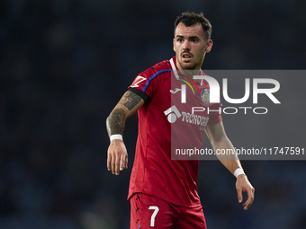 Alex Sola of Getafe CF looks on during the La Liga EA Sports match between RC Celta de Vigo and Getafe CF at Estadio Abanca Balaidos in Vigo...