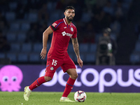 Omar Alderete of Getafe CF is in action during the La Liga EA Sports match between RC Celta de Vigo and Getafe CF at Estadio Abanca Balaidos...