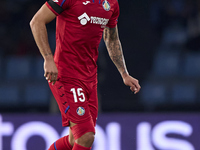 Omar Alderete of Getafe CF is in action during the La Liga EA Sports match between RC Celta de Vigo and Getafe CF at Estadio Abanca Balaidos...