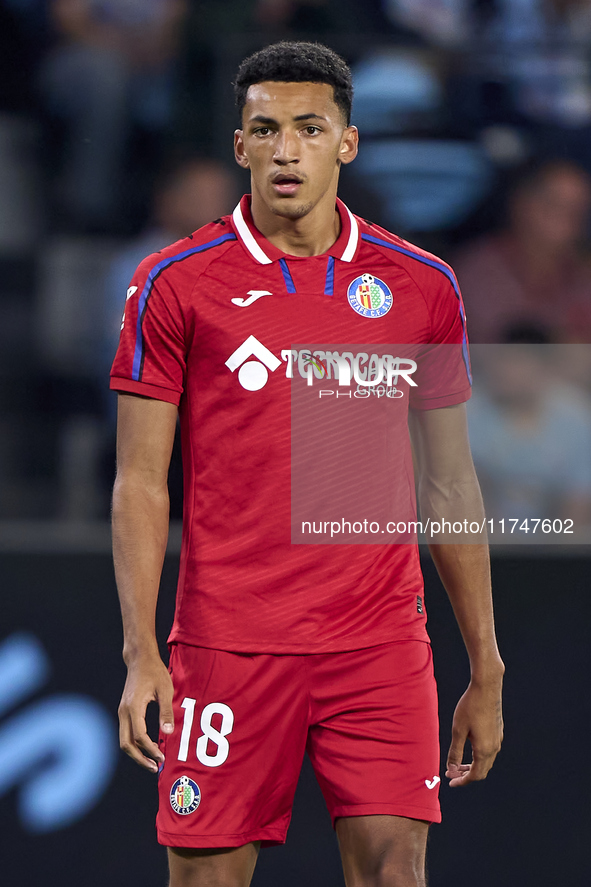 Alvaro Rodriguez of Getafe CF looks on during the La Liga EA Sports match between RC Celta de Vigo and Getafe CF at Estadio Abanca Balaidos...