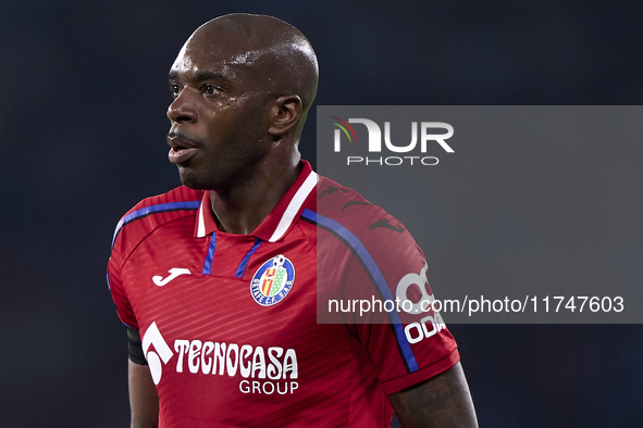 Allan Nyom of Getafe CF looks on during the La Liga EA Sports match between RC Celta de Vigo and Getafe CF at Estadio Abanca Balaidos in Vig...