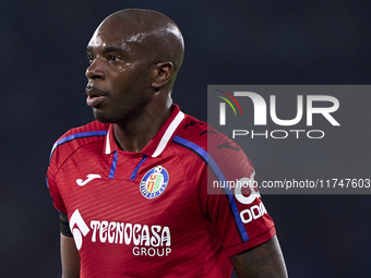 Allan Nyom of Getafe CF looks on during the La Liga EA Sports match between RC Celta de Vigo and Getafe CF at Estadio Abanca Balaidos in Vig...