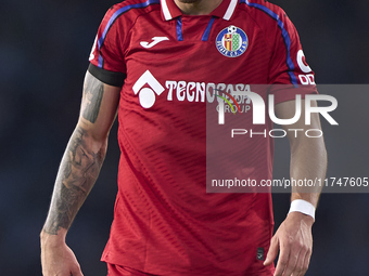 Alex Sola of Getafe CF reacts during the La Liga EA Sports match between RC Celta de Vigo and Getafe CF at Estadio Abanca Balaidos in Vigo,...