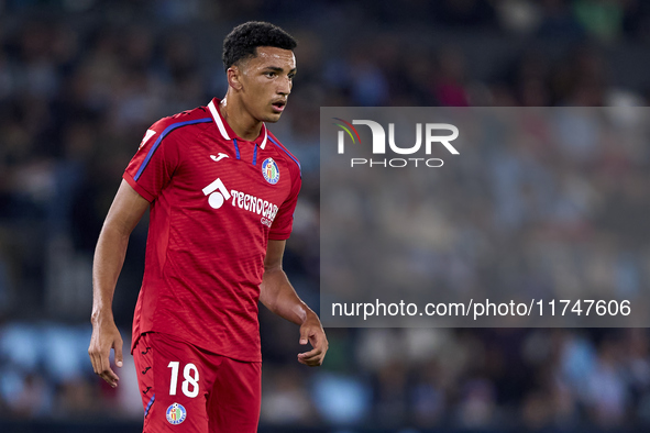 Alvaro Rodriguez of Getafe CF looks on during the La Liga EA Sports match between RC Celta de Vigo and Getafe CF at Estadio Abanca Balaidos...