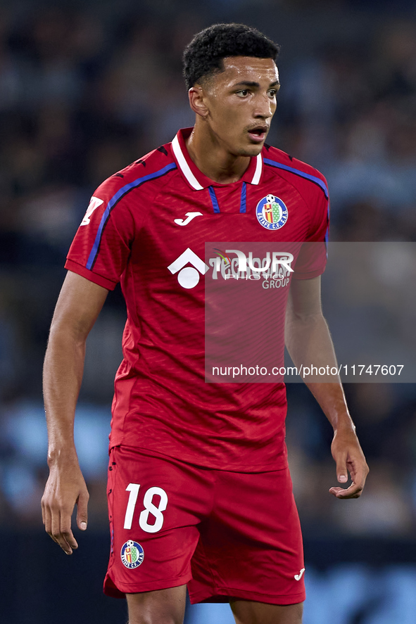 Alvaro Rodriguez of Getafe CF looks on during the La Liga EA Sports match between RC Celta de Vigo and Getafe CF at Estadio Abanca Balaidos...