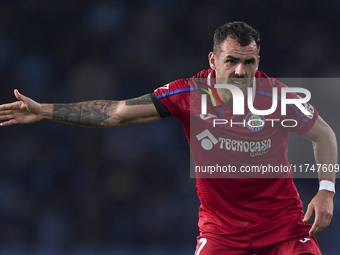 Alex Sola of Getafe CF reacts during the La Liga EA Sports match between RC Celta de Vigo and Getafe CF at Estadio Abanca Balaidos in Vigo,...