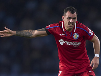 Alex Sola of Getafe CF reacts during the La Liga EA Sports match between RC Celta de Vigo and Getafe CF at Estadio Abanca Balaidos in Vigo,...