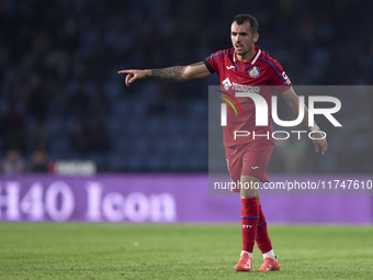 Alex Sola of Getafe CF reacts during the La Liga EA Sports match between RC Celta de Vigo and Getafe CF at Estadio Abanca Balaidos in Vigo,...