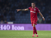 Alex Sola of Getafe CF reacts during the La Liga EA Sports match between RC Celta de Vigo and Getafe CF at Estadio Abanca Balaidos in Vigo,...