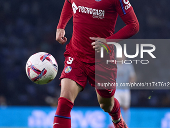 Mauro Arambarri of Getafe CF is in action during the La Liga EA Sports match between RC Celta de Vigo and Getafe CF at Estadio Abanca Balaid...