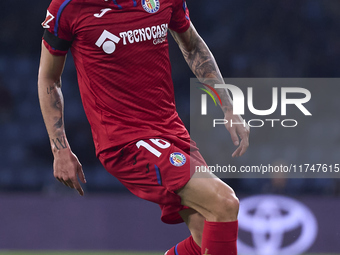 Diego Rico of Getafe CF is in action during the La Liga EA Sports match between RC Celta de Vigo and Getafe CF at Estadio Abanca Balaidos in...