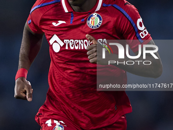 Allan Nyom of Getafe CF looks on during the La Liga EA Sports match between RC Celta de Vigo and Getafe CF at Estadio Abanca Balaidos in Vig...