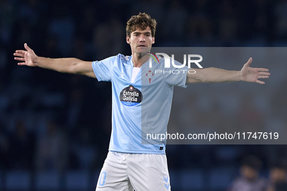 Marcos Alonso of RC Celta de Vigo reacts during the La Liga EA Sports match between RC Celta de Vigo and Getafe CF at Estadio Abanca Balaido...