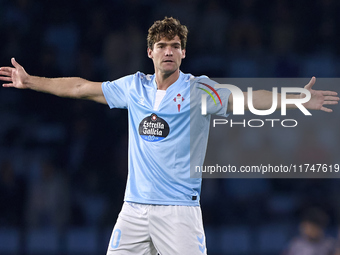 Marcos Alonso of RC Celta de Vigo reacts during the La Liga EA Sports match between RC Celta de Vigo and Getafe CF at Estadio Abanca Balaido...