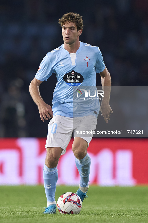 Marcos Alonso of RC Celta de Vigo is in action during the La Liga EA Sports match between RC Celta de Vigo and Getafe CF at Estadio Abanca B...