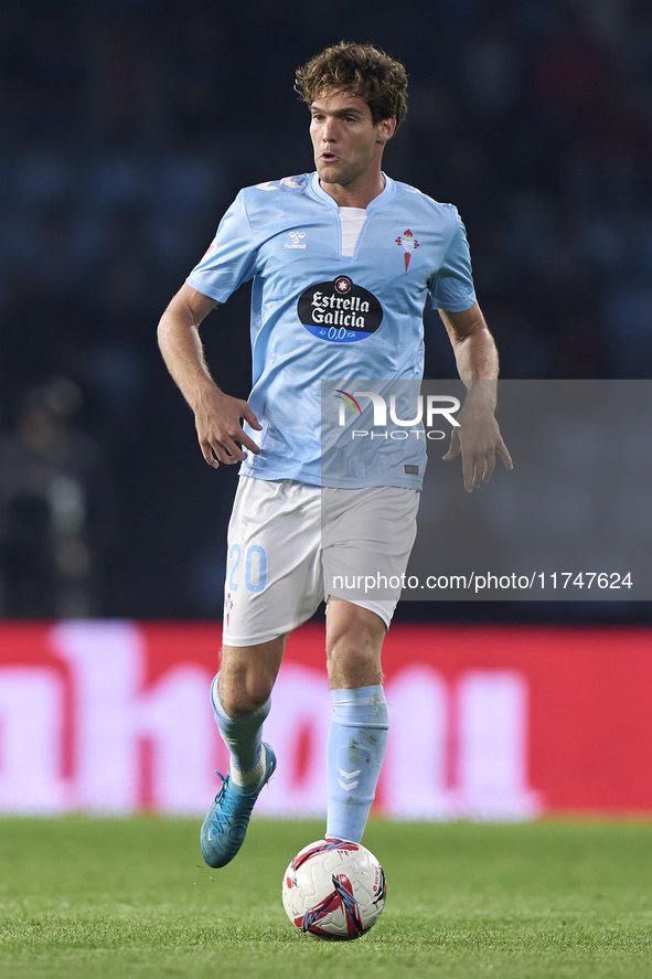 Marcos Alonso of RC Celta de Vigo is in action during the La Liga EA Sports match between RC Celta de Vigo and Getafe CF at Estadio Abanca B...