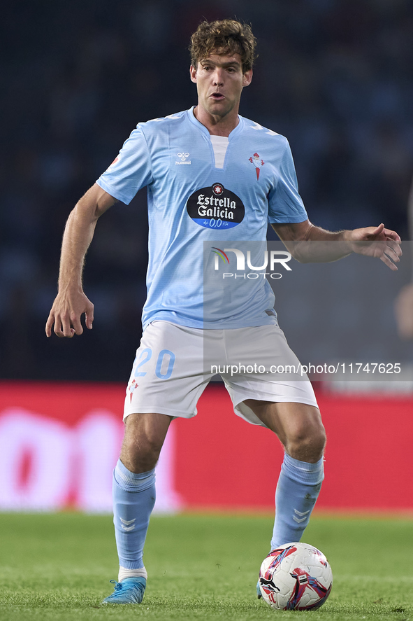 Marcos Alonso of RC Celta de Vigo is in action during the La Liga EA Sports match between RC Celta de Vigo and Getafe CF at Estadio Abanca B...