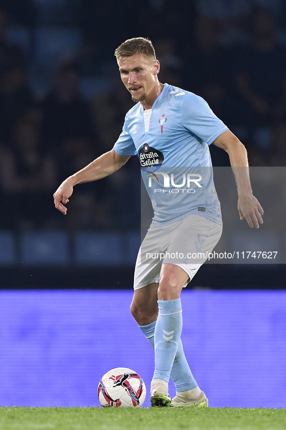 Carl Starfelt of RC Celta de Vigo is in action during the La Liga EA Sports match between RC Celta de Vigo and Getafe CF at Estadio Abanca B...