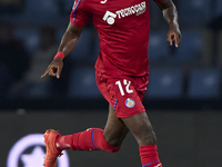 Allan Nyom of Getafe CF is in action during the La Liga EA Sports match between RC Celta de Vigo and Getafe CF at Estadio Abanca Balaidos in...