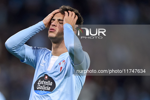 Hugo Alvarez of RC Celta de Vigo reacts during the La Liga EA Sports match between RC Celta de Vigo and Getafe CF at Estadio Abanca Balaidos...