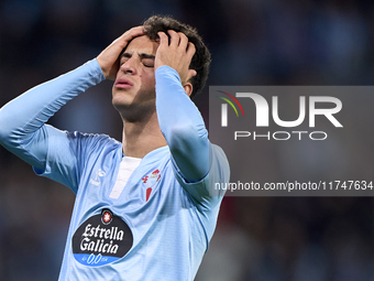 Hugo Alvarez of RC Celta de Vigo reacts during the La Liga EA Sports match between RC Celta de Vigo and Getafe CF at Estadio Abanca Balaidos...