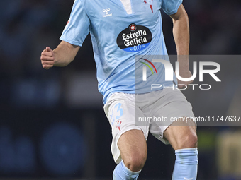 Oscar Mingueza of RC Celta de Vigo plays during the La Liga EA Sports match between RC Celta de Vigo and Getafe CF at Estadio Abanca Balaido...