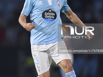 Oscar Mingueza of RC Celta de Vigo plays during the La Liga EA Sports match between RC Celta de Vigo and Getafe CF at Estadio Abanca Balaido...