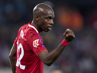 Allan Nyom of Getafe CF reacts during the La Liga EA Sports match between RC Celta de Vigo and Getafe CF at Estadio Abanca Balaidos in Vigo,...