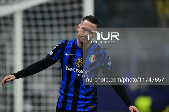 Piotr Zielinski of Inter Milan looks on during the Champions League match between Inter Milan and Arsenal at San Siro Stadium in Bergamo, It...