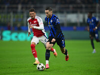 Piotr Zielinski of Inter Milan is in action during the Champions League match between Inter Milan and Arsenal at San Siro Stadium in Bergamo...