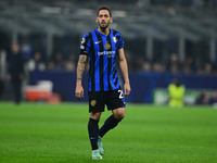 Hakan Calhanoglu of Inter Milan looks on during the Champions League match between Inter Milan and Arsenal at San Siro Stadium in Bergamo, I...