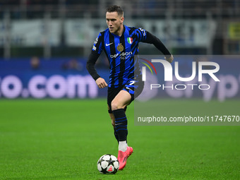 Piotr Zielinski of Inter Milan is in action during the Champions League match between Inter Milan and Arsenal at San Siro Stadium in Bergamo...