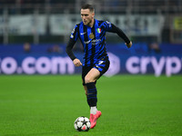 Piotr Zielinski of Inter Milan is in action during the Champions League match between Inter Milan and Arsenal at San Siro Stadium in Bergamo...