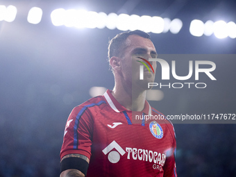 Alex Sola of Getafe CF looks on during the La Liga EA Sports match between RC Celta de Vigo and Getafe CF at Estadio Abanca Balaidos in Vigo...