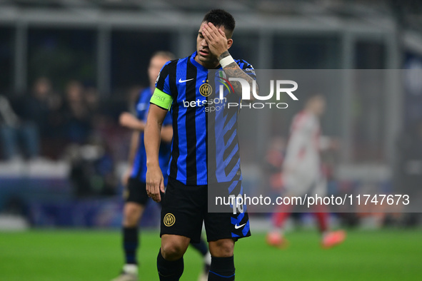 Lautaro Martinez of Inter Milan looks on during the Champions League match between Inter Milan and Arsenal at San Siro Stadium in Bergamo, I...