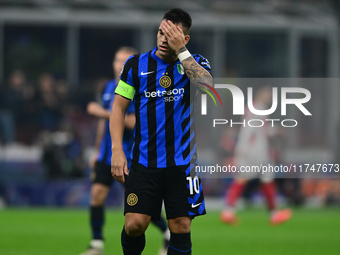 Lautaro Martinez of Inter Milan looks on during the Champions League match between Inter Milan and Arsenal at San Siro Stadium in Bergamo, I...