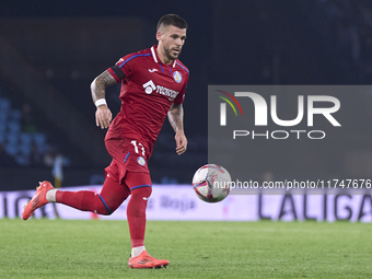 Carles Perez of Getafe CF is in action during the La Liga EA Sports match between RC Celta de Vigo and Getafe CF at Estadio Abanca Balaidos...