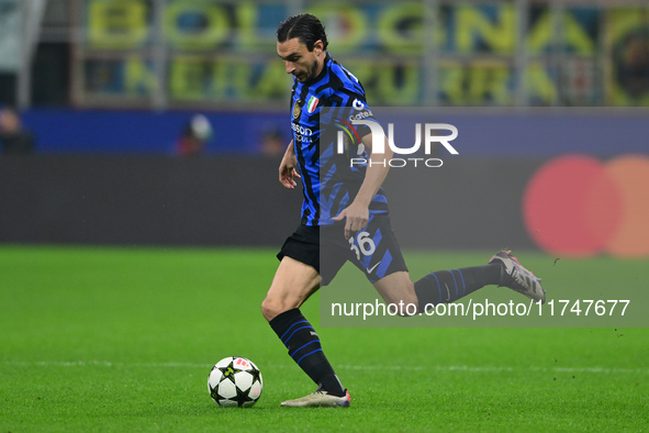 Matteo Darmian of Inter Milan is in action during the Champions League match between Inter Milan and Arsenal at San Siro Stadium in Bergamo,...