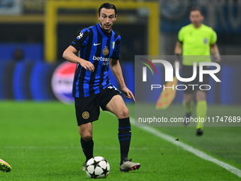 Matteo Darmian of Inter Milan is in action during the Champions League match between Inter Milan and Arsenal at San Siro Stadium in Bergamo,...