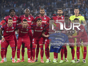 Getafe CF players line up for the team photos prior to the La Liga EA Sports match between RC Celta de Vigo and Getafe CF at Estadio Abanca...