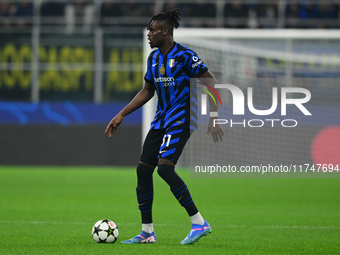 Yann Aurel Bisseck of Inter Milan is in action during the Champions League match between Inter Milan and Arsenal at San Siro Stadium in Berg...