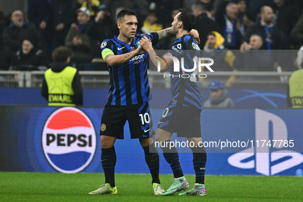 Hakan Calhanoglu of F.C. Inter celebrates after scoring the goal of 1-0 during the UEFA Champions League 2024/25 League Phase MD4 match betw...