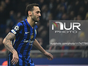 Hakan Calhanoglu of F.C. Inter celebrates after scoring the goal of 1-0 during the UEFA Champions League 2024/25 League Phase MD4 match betw...