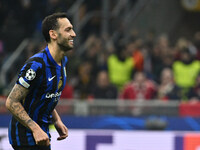 Hakan Calhanoglu of F.C. Inter celebrates after scoring the goal of 1-0 during the UEFA Champions League 2024/25 League Phase MD4 match betw...