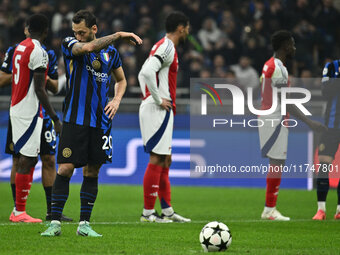 Hakan Calhanoglu of F.C. Inter plays during the UEFA Champions League 2024/25 League Phase MD4 match between F.C. Inter and Arsenal F.C. at...