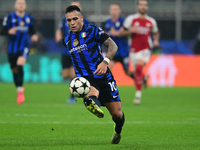 Lautaro Martinez of Inter Milan is in action during the Champions League match between Inter Milan and Arsenal at San Siro Stadium in Bergam...