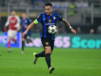 Lautaro Martinez of Inter Milan is in action during the Champions League match between Inter Milan and Arsenal at San Siro Stadium in Bergam...