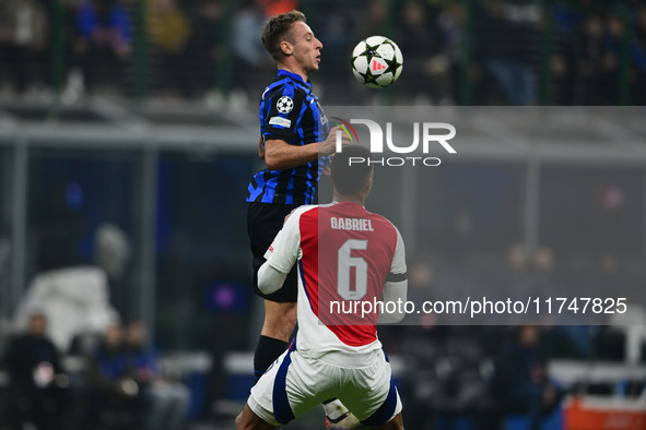 Davide Frattesi of Inter Milan is in action during the Champions League match between Inter Milan and Arsenal at San Siro Stadium in Bergamo...