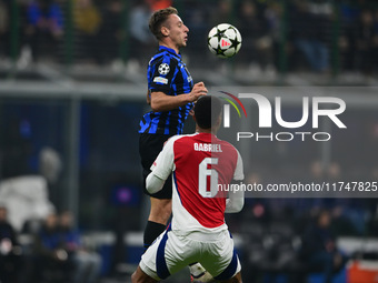 Davide Frattesi of Inter Milan is in action during the Champions League match between Inter Milan and Arsenal at San Siro Stadium in Bergamo...